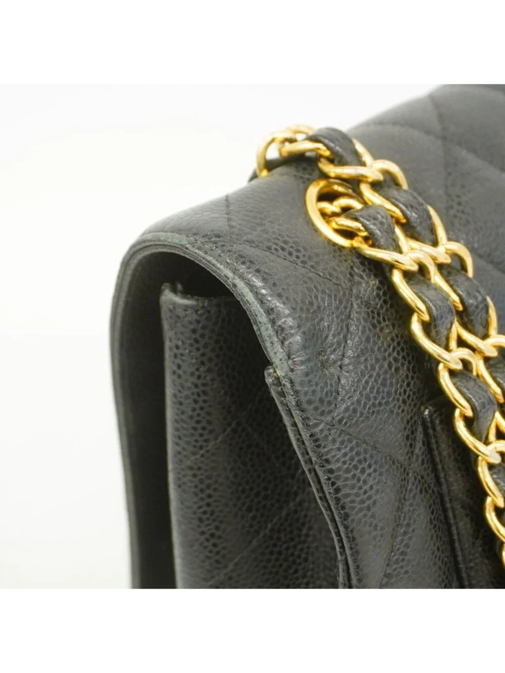 Chanel Shoulder Bag Maxi Quilted Caviar Leather Brown Gold